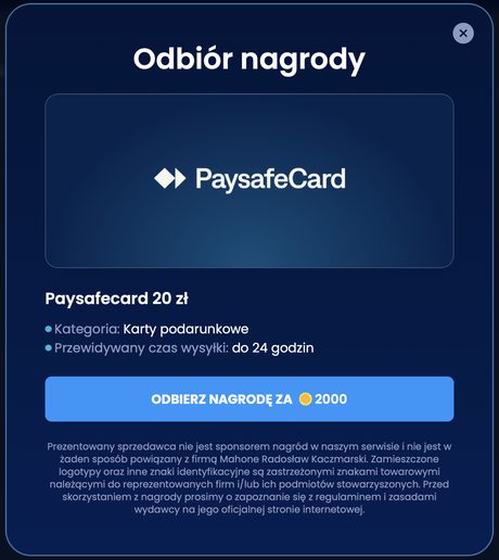 Zarabianie na aplikacjach – nagroda Paysafecard 20 zł za 2000 punktów w GrynaPlus