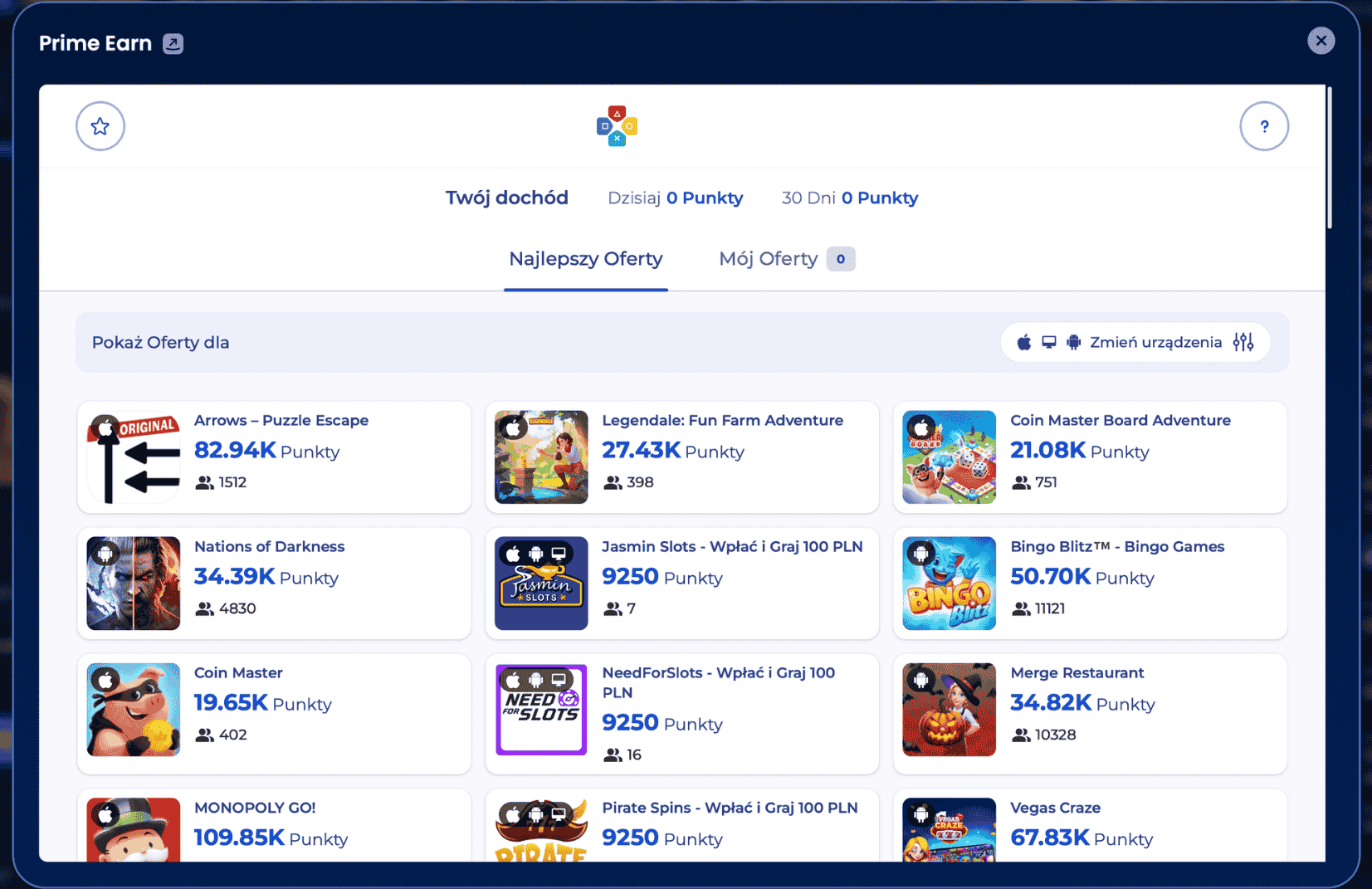 Ściana Ofert Primę Earn na GrynaPlus.pl
