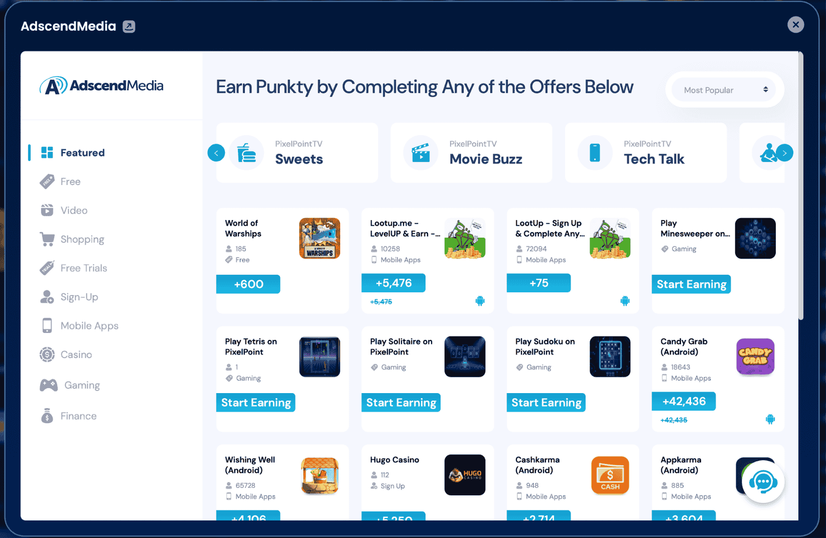 Ściana ofert AdscendMedia na GrynaPlus.pl