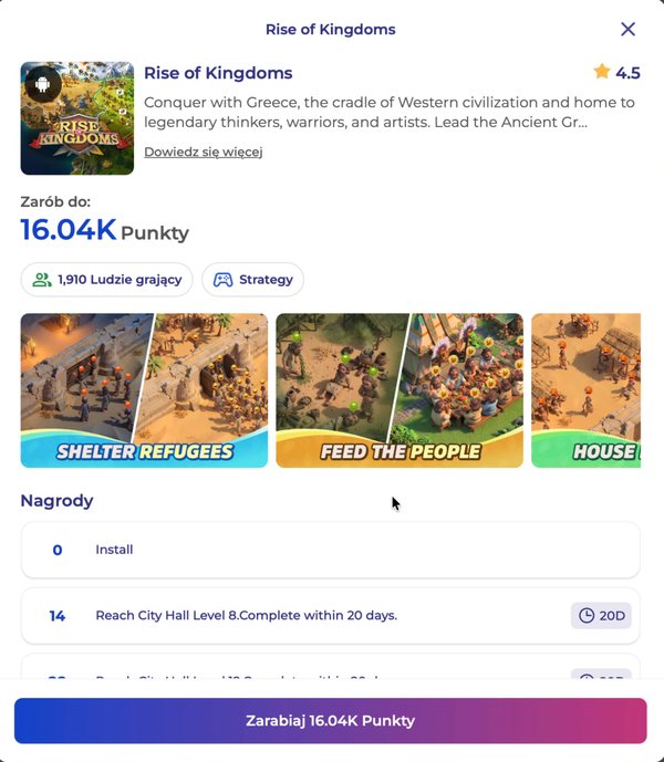 Gry z wypłatą na PayPal – uczciwe zadanie Rise of Kingdoms w GrynaPlus